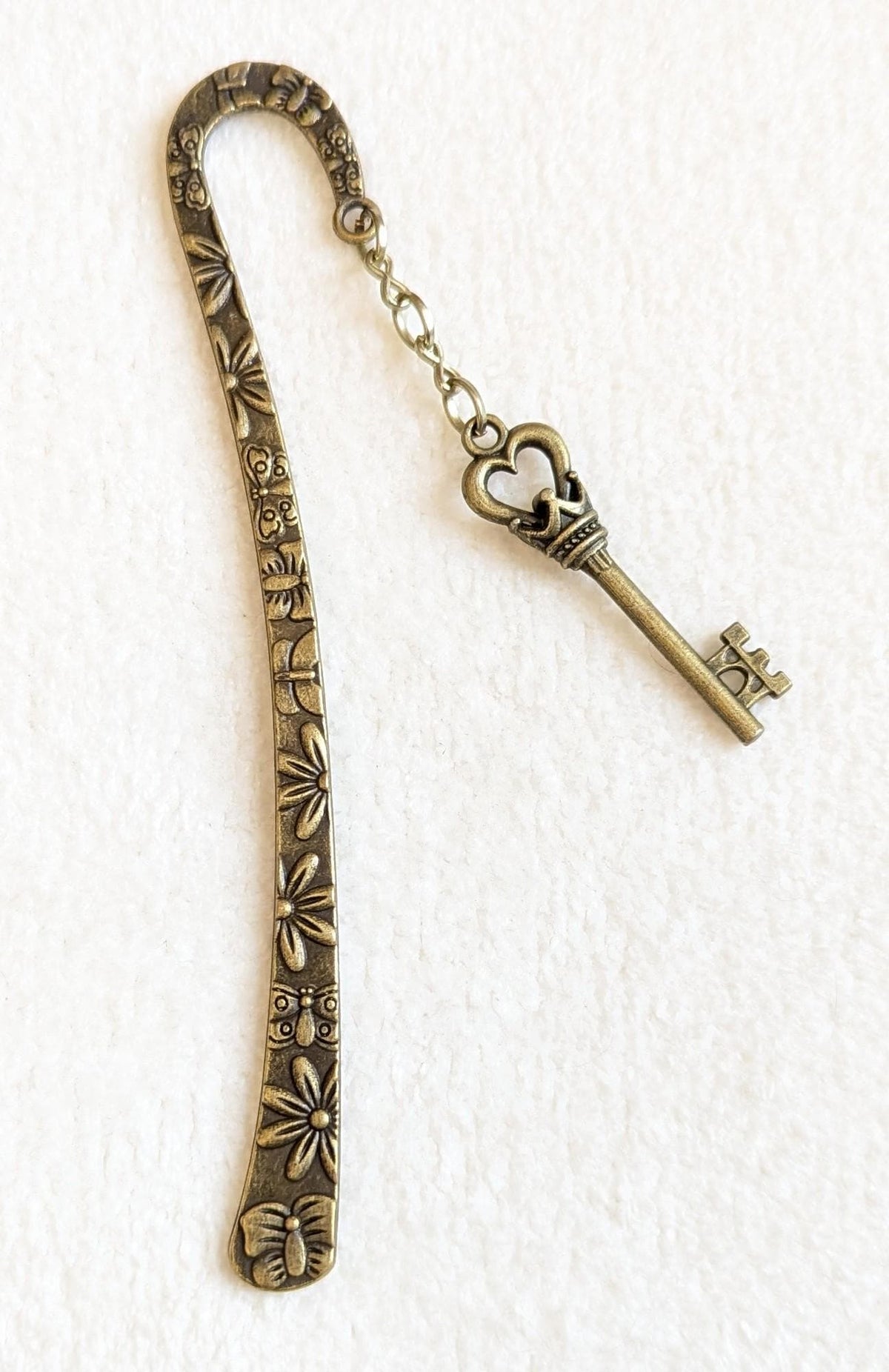 Vintage Bronze Key Bookmark | Crown & Heart Charm, Literary Gift