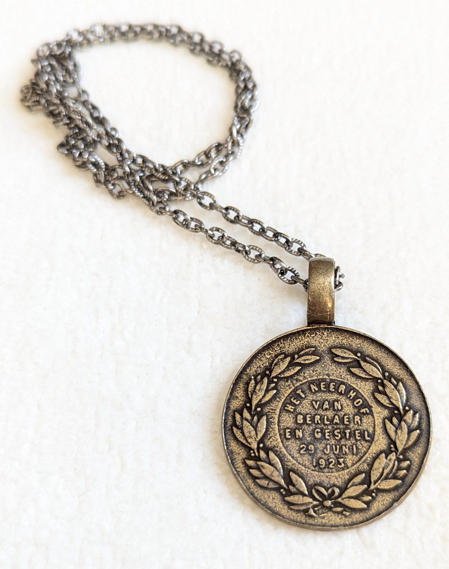 Vintage Rooster Medal Pendant Necklace | 1923 European Farm Token
