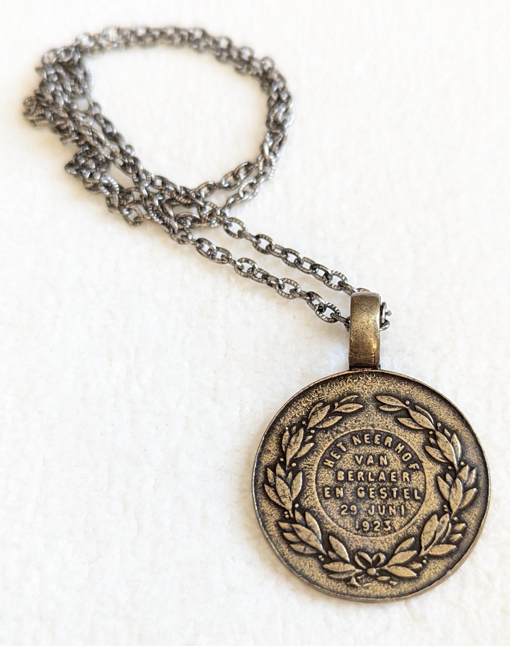 Vintage Rooster Medal Pendant Necklace | 1923 European Farm Token