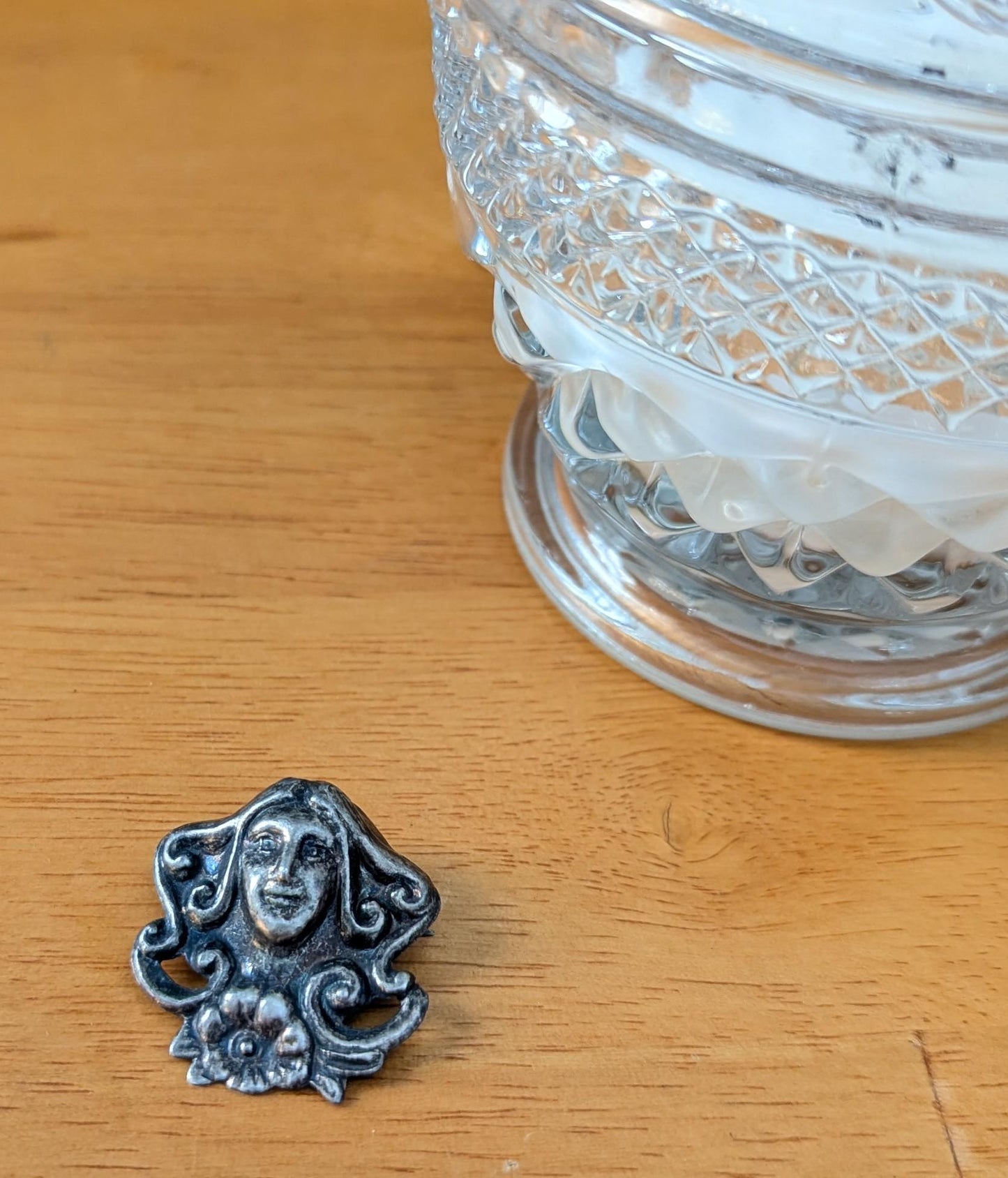 Antique Art Nouveau Sterling Silver Brooch Pendant, Repoussé Maiden Portrait