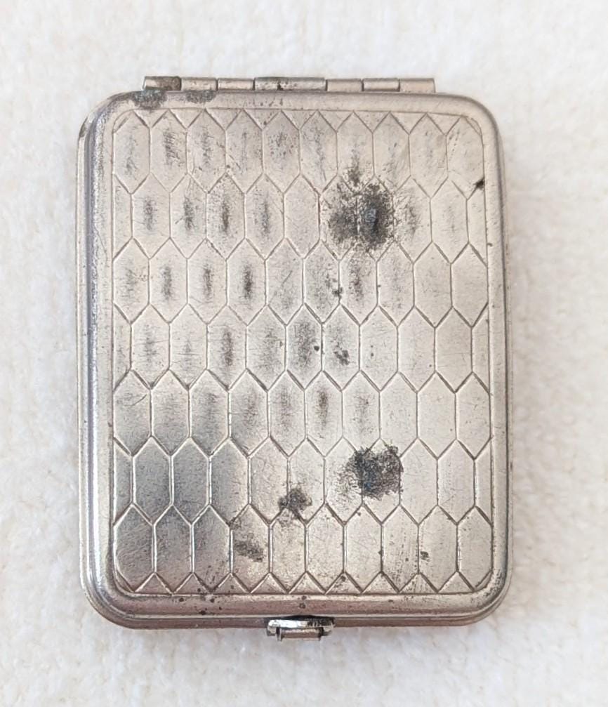 Antique Art Deco Folding Powder Compact with Blue Enamel Birds – 1920s