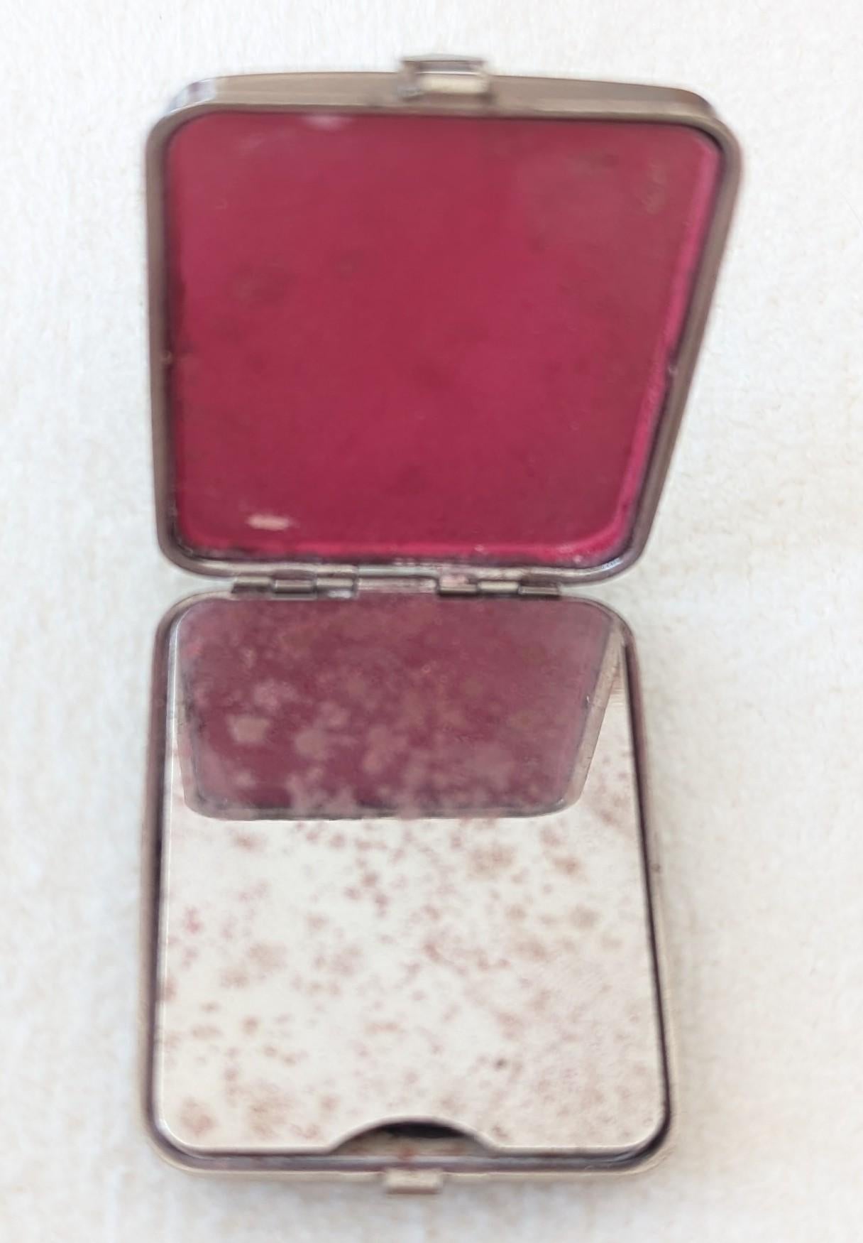 Antique Art Deco Folding Powder Compact with Blue Enamel Birds – 1920s