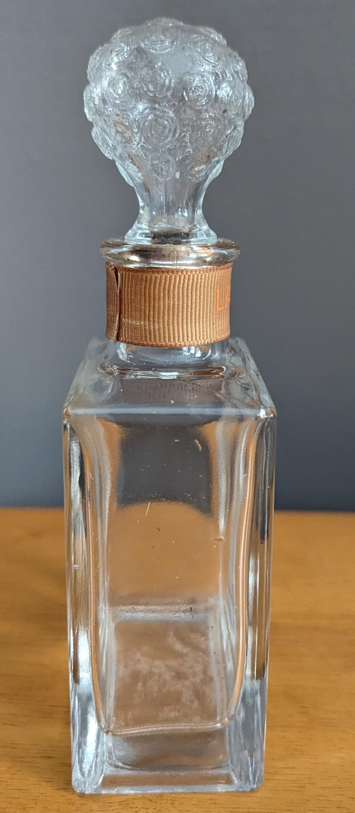 Vintage Glass Perfume Bottle – Rosette Stopper, Mid Century Vanity Decor