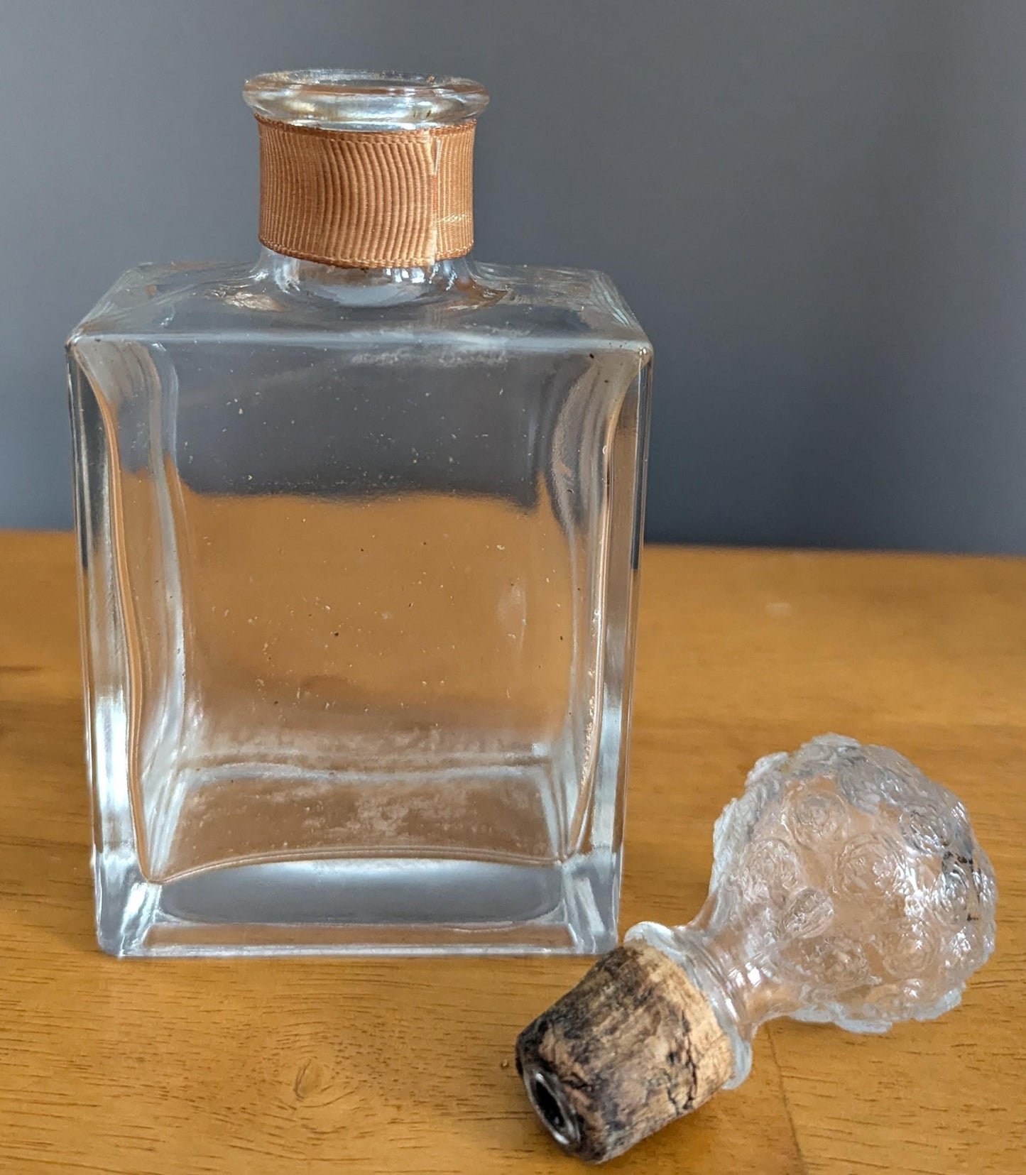 Vintage Glass Perfume Bottle – Rosette Stopper, Mid Century Vanity Decor