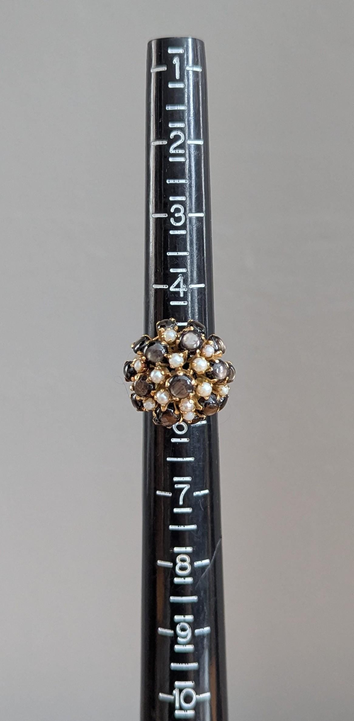 Vintage Star Sapphire Seed Pearl Cluster Ring – 14k Gold Statement Estate Jewelry