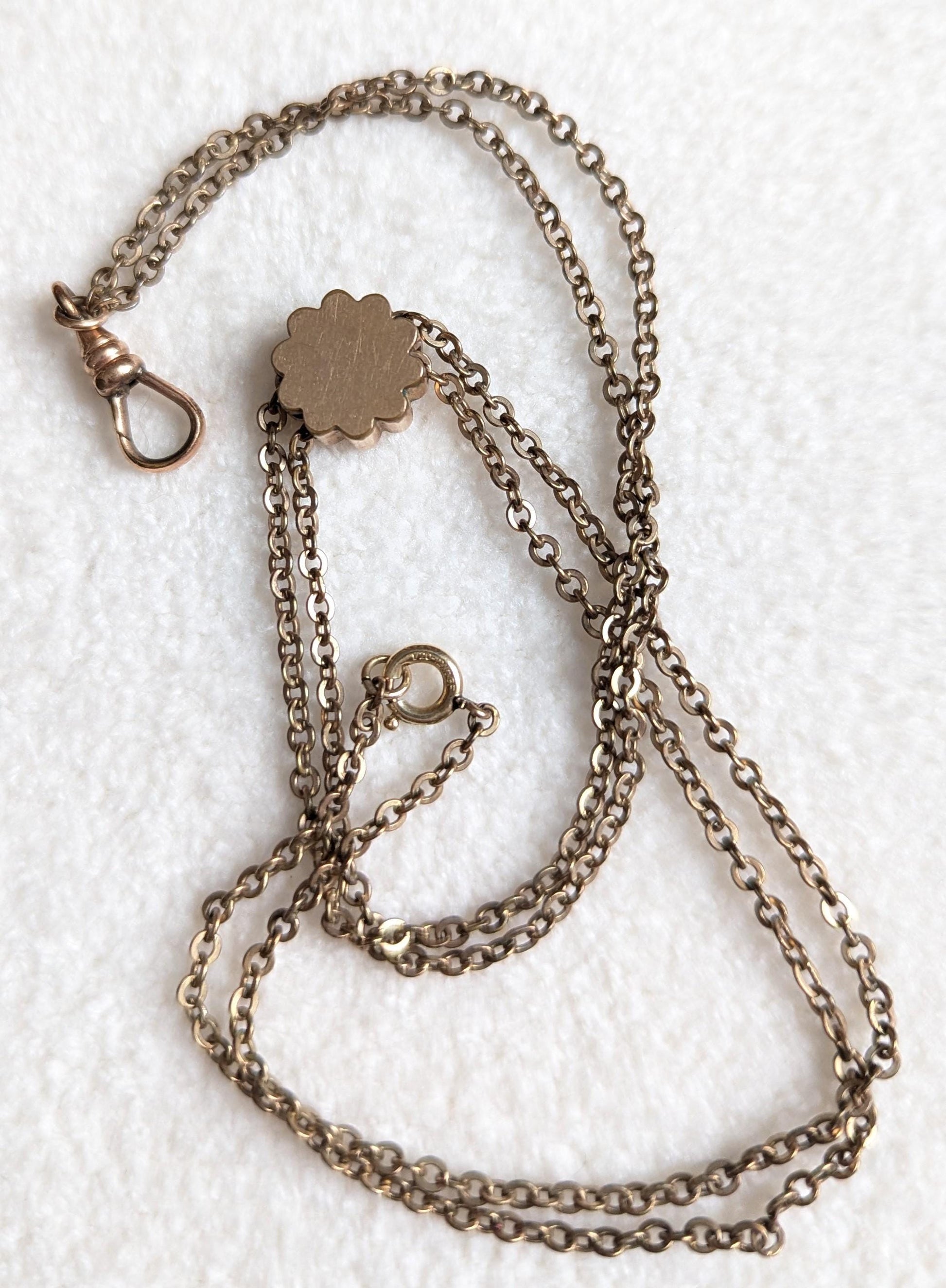 Antique Gold Filled Watch Chain Necklace | Opal Seed Pearl Slide, RCJ Co