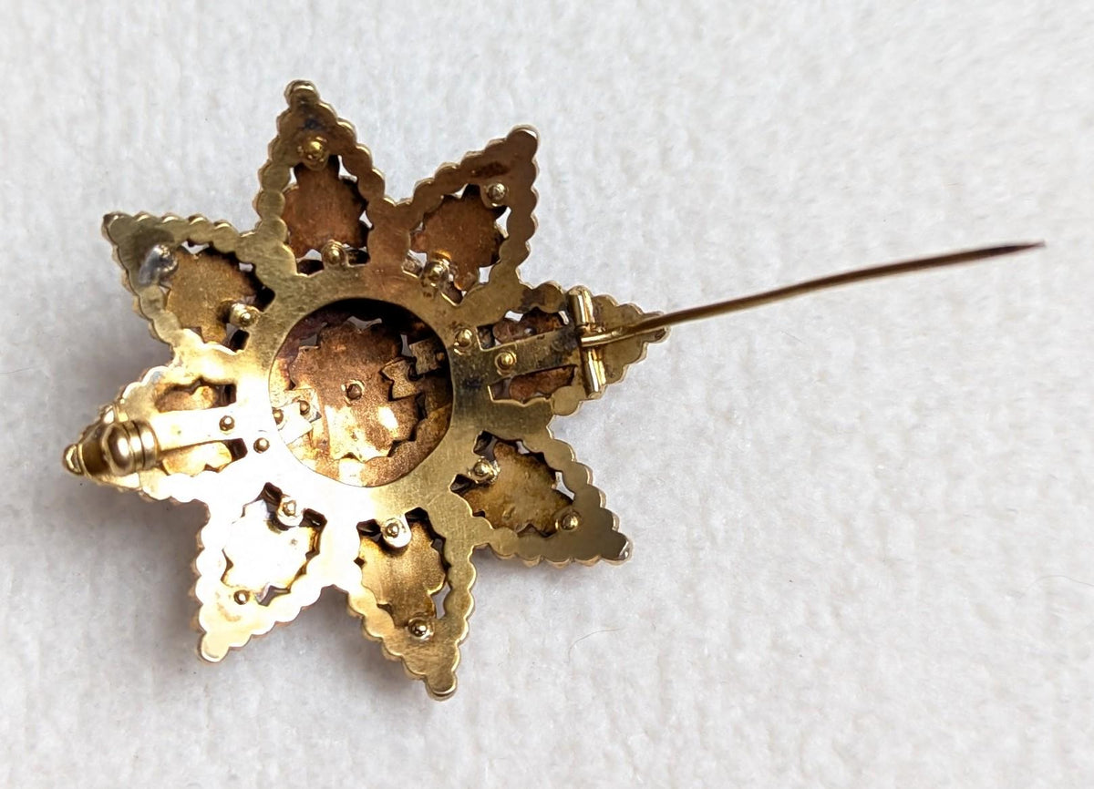 Antique Bohemian Garnet Star Brooch | Early 20th Century Victorian Revival Pin | Rose Cut Garnets