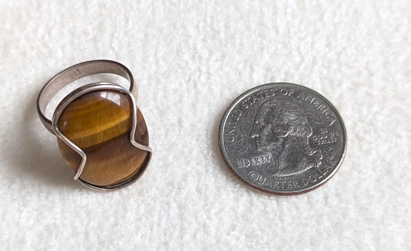 Vintage 835 Silver Tiger's Eye Ring | Mid-Century Modern Statement Jewelry, Size 8