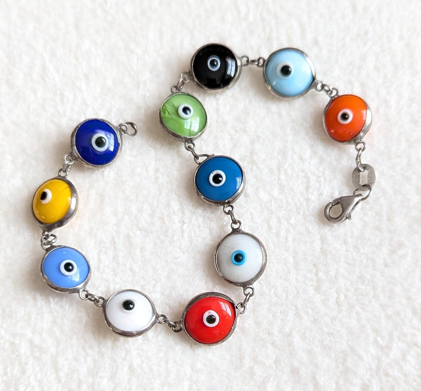 Sterling Silver Evil Eye Bracelet | Colorful Glass Nazar, Protection Jewelry