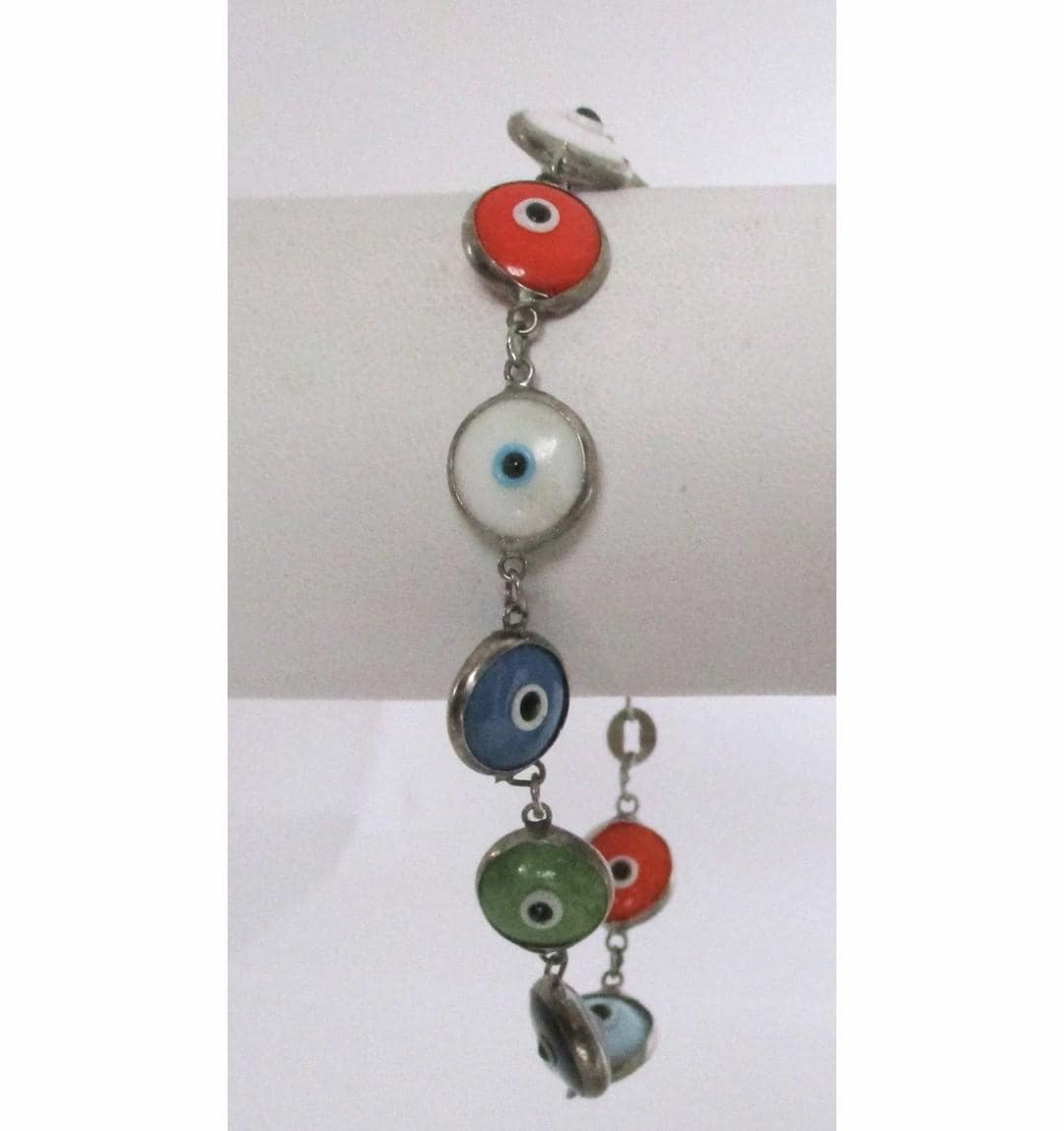 Sterling Silver Evil Eye Bracelet | Colorful Glass Nazar, Protection Jewelry