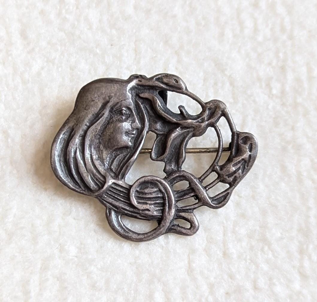 Vintage Art Nouveau Sterling Silver Convertible Brooch Pendant – 1930s Maiden Profile Pin