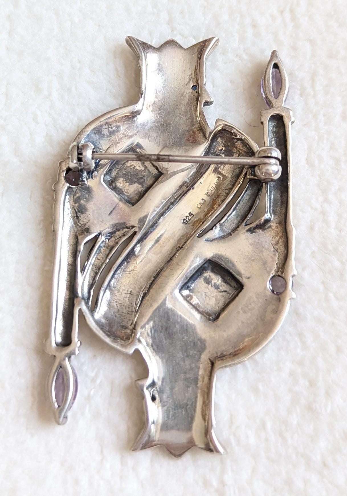 King of Diamonds Sterling Silver Brooch with Amethyst | Figural Playing Card Pin