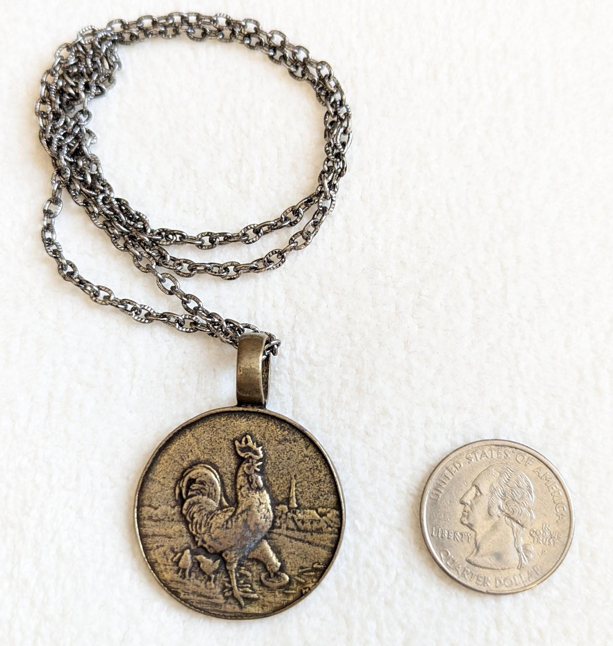 Vintage Rooster Medal Pendant Necklace | 1923 European Farm Token