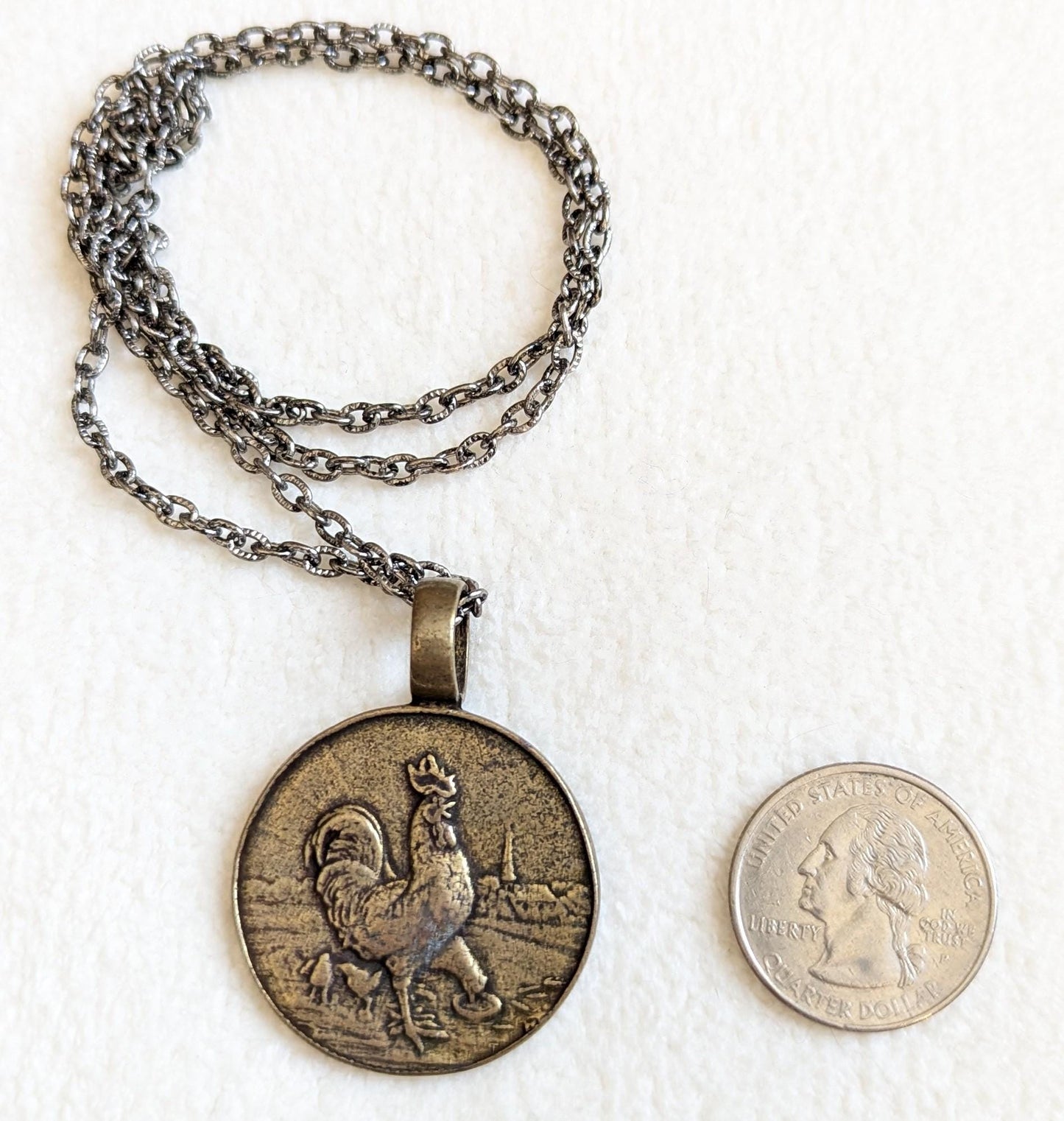 Vintage Rooster Medal Pendant Necklace | 1923 European Farm Token