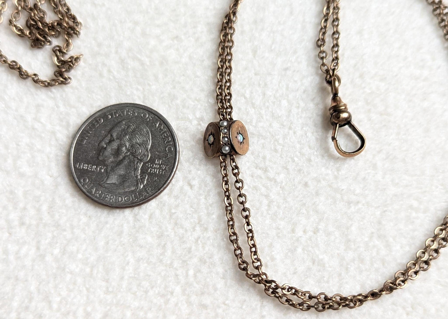 Antique Gold Filled Watch Fob Slider Necklace | Seed Pearl Opal Charm H&H Victorian Jewelry