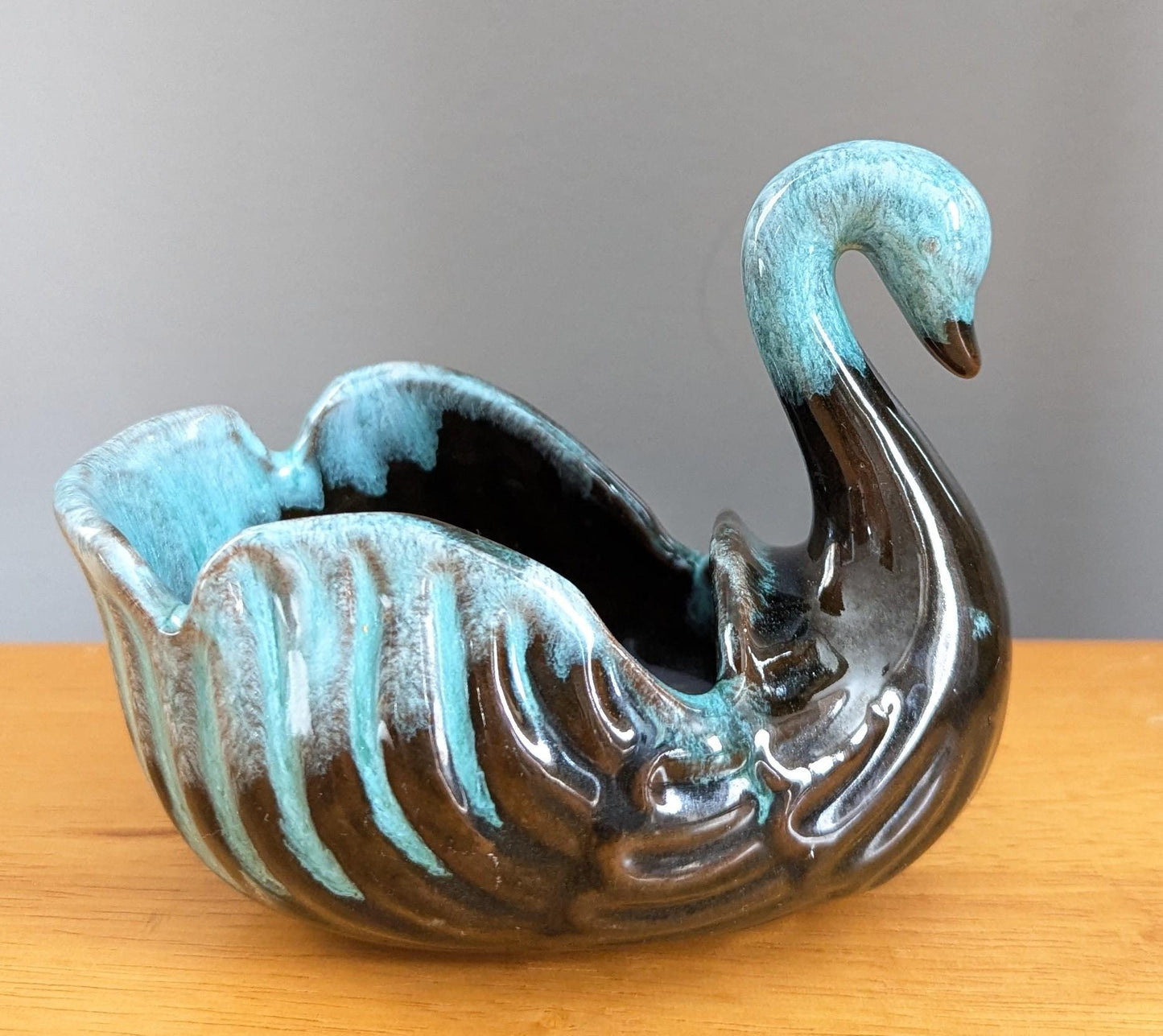 Vintage Swan Planter | Turquoise Drip Glaze Mid-Century Ceramic Vase
