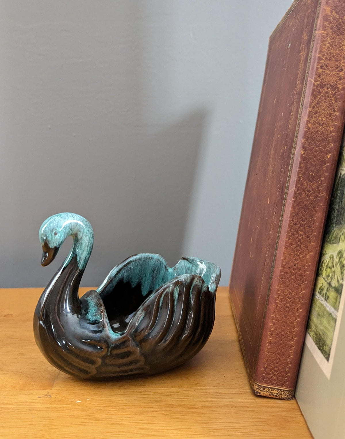 Vintage Swan Planter | Turquoise Drip Glaze Mid-Century Ceramic Vase