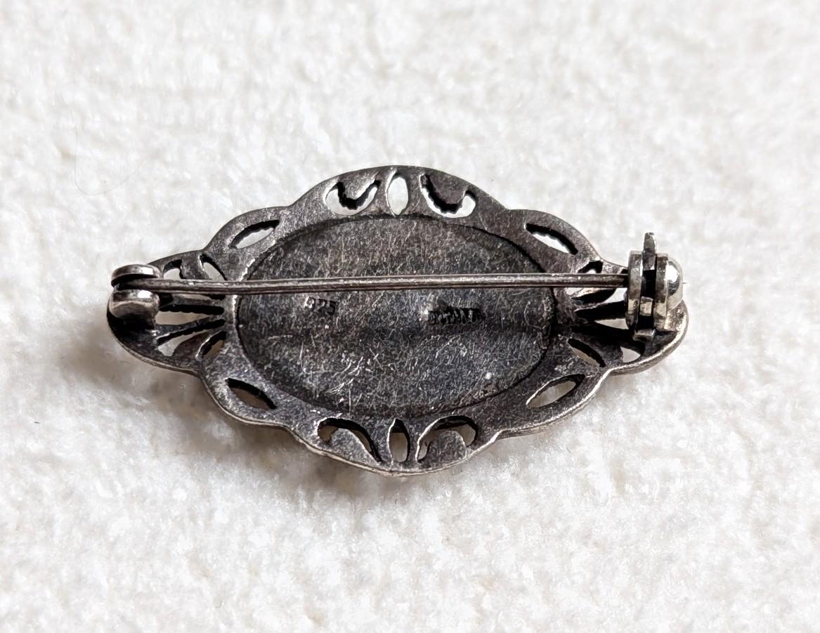 Sterling Silver Lapis Lazuli Marcasite Brooch | Art Deco Oval Pin | BOMA Jewelry