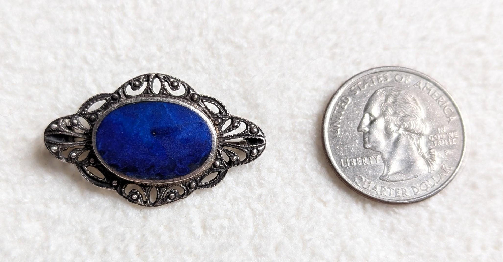Sterling Silver Lapis Lazuli Marcasite Brooch | Art Deco Oval Pin | BOMA Jewelry