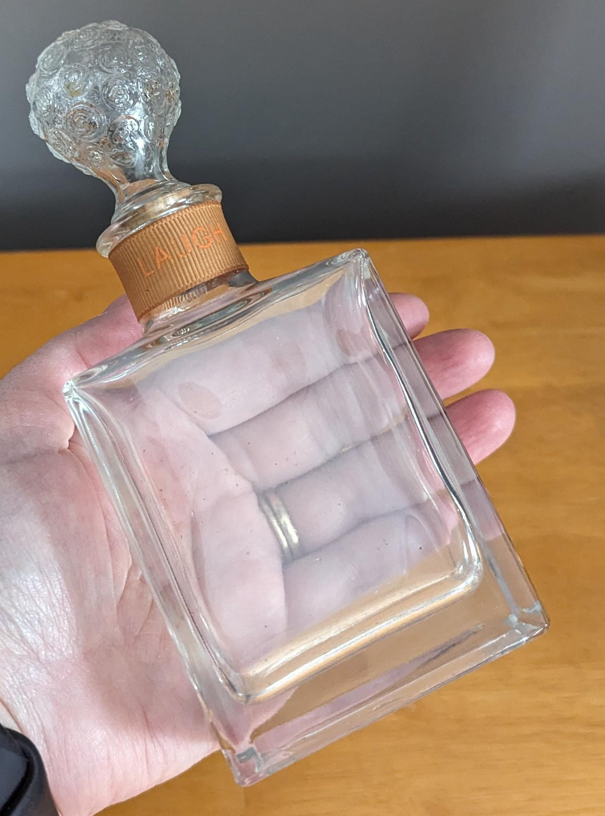 Vintage Glass Perfume Bottle – Rosette Stopper, Mid Century Vanity Decor