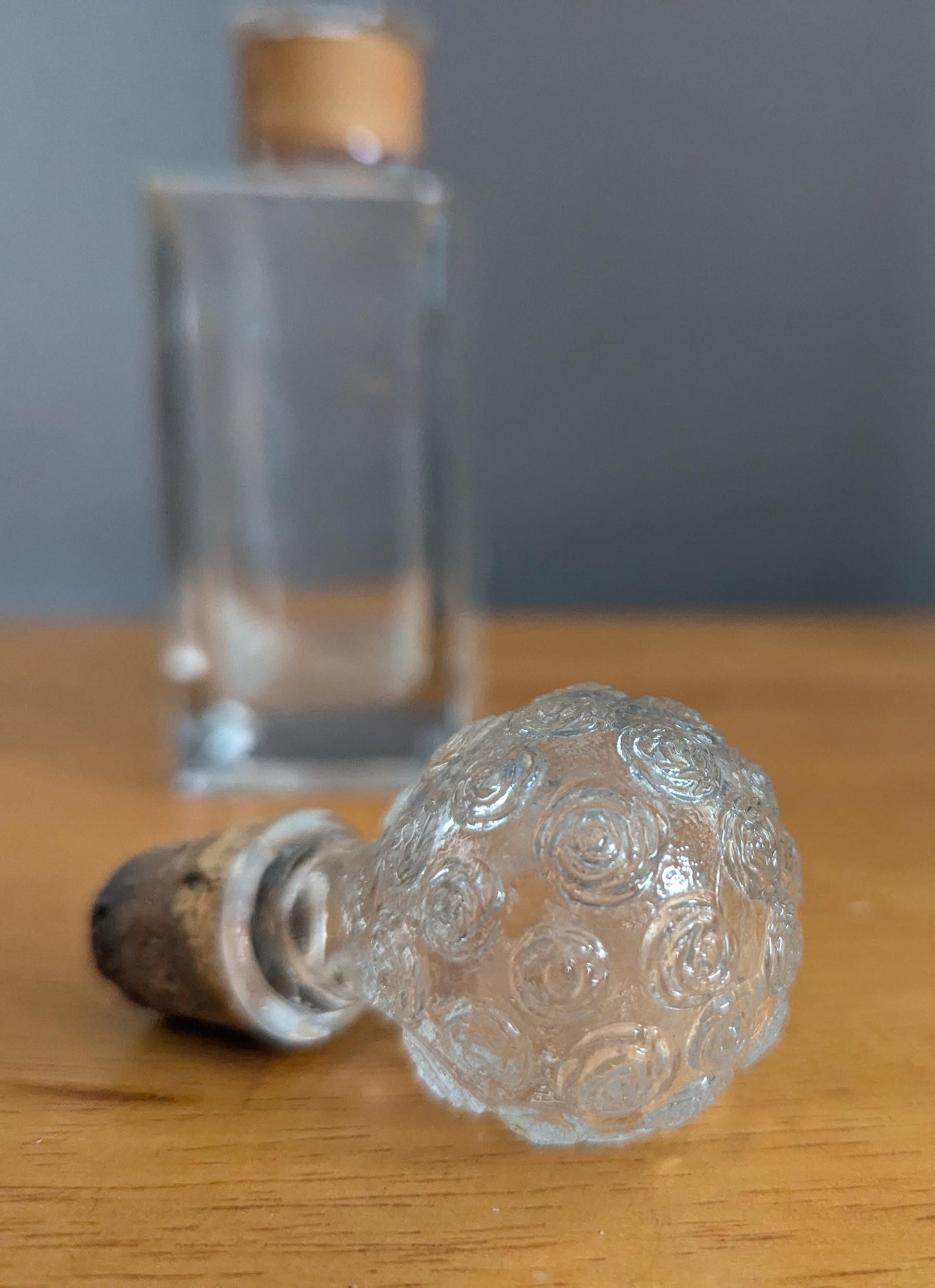 Vintage Glass Perfume Bottle – Rosette Stopper, Mid Century Vanity Decor