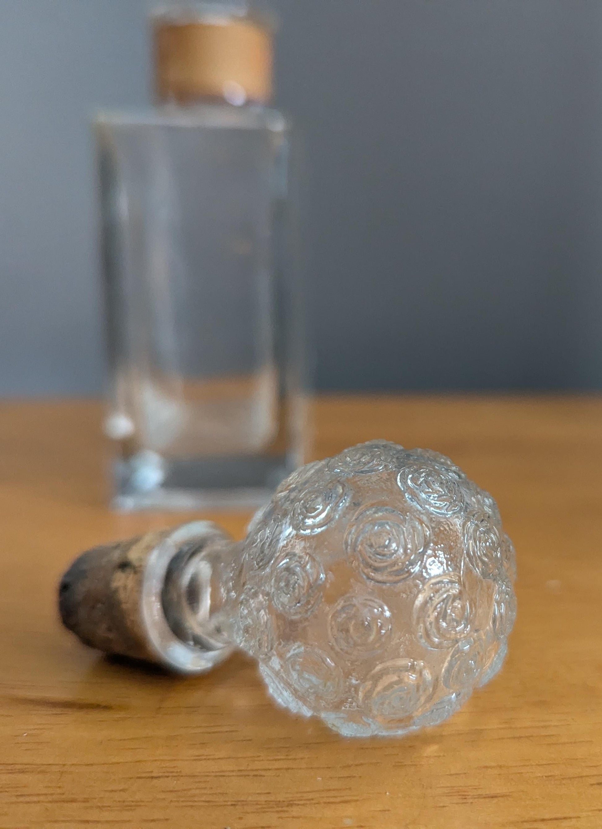 Vintage Glass Perfume Bottle – Rosette Stopper, Mid Century Vanity Decor