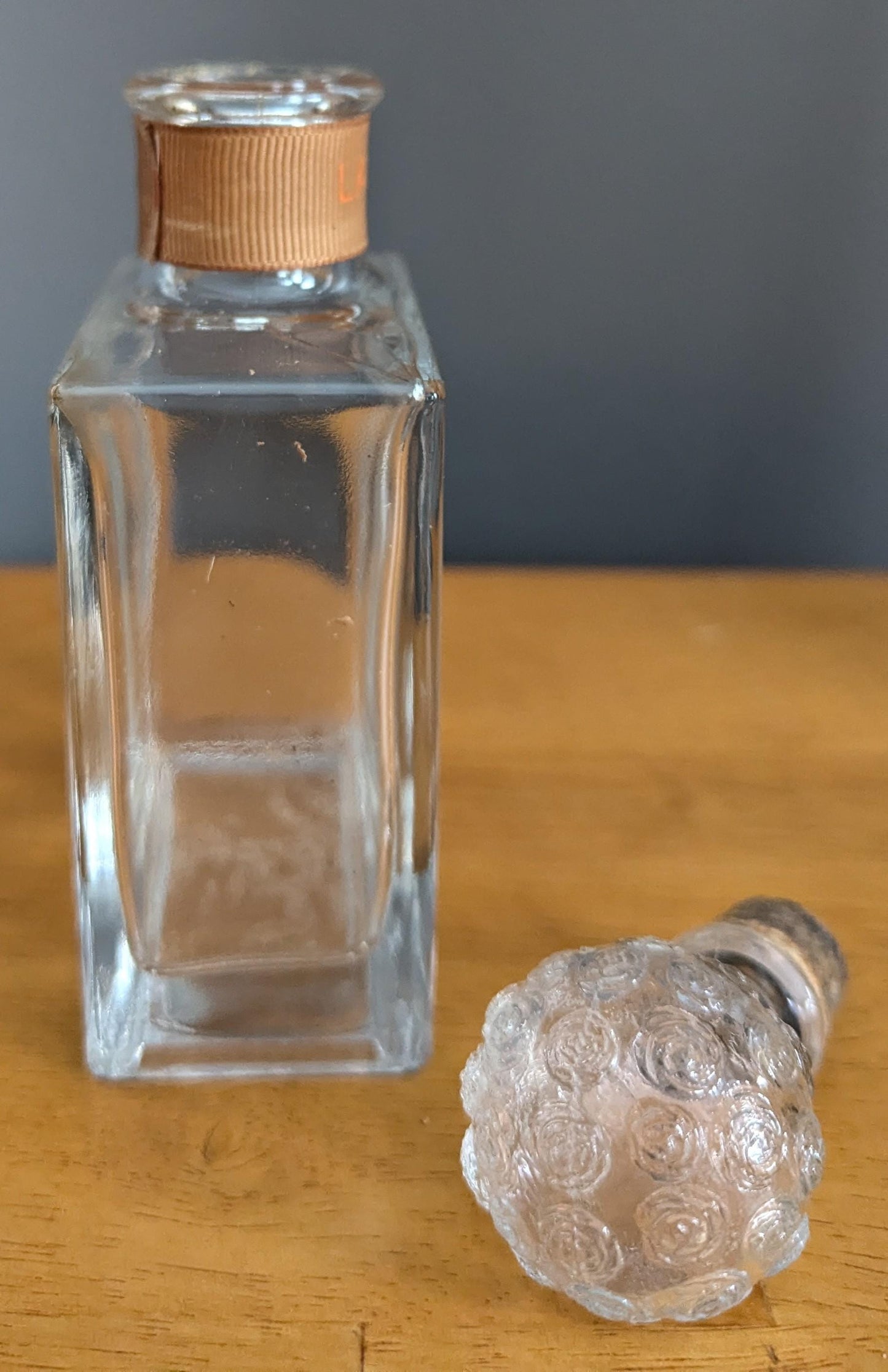 Vintage Glass Perfume Bottle – Rosette Stopper, Mid Century Vanity Decor