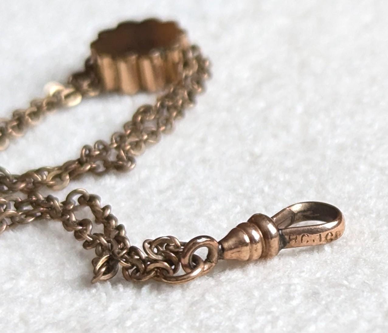 Antique Gold Filled Watch Chain Necklace | Opal Seed Pearl Slide, RCJ Co