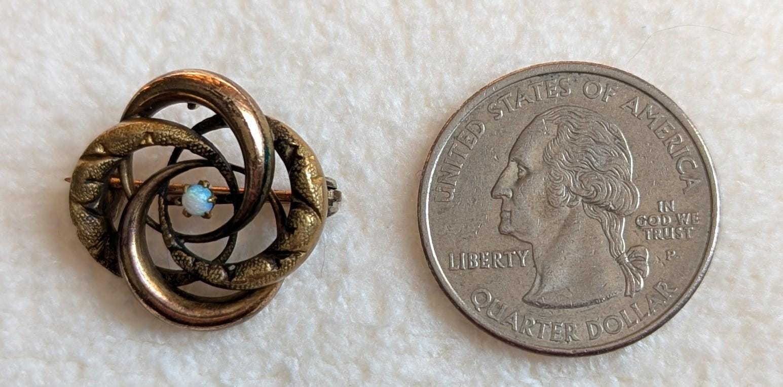 PSCO Gold Filled Opal Brooch | Edwardian Swirl Pin, Antique Floral Jewelry