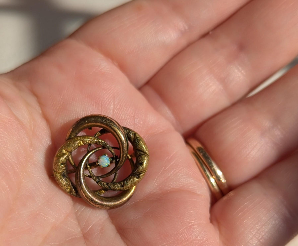 PSCO Gold Filled Opal Brooch | Edwardian Swirl Pin, Antique Floral Jewelry