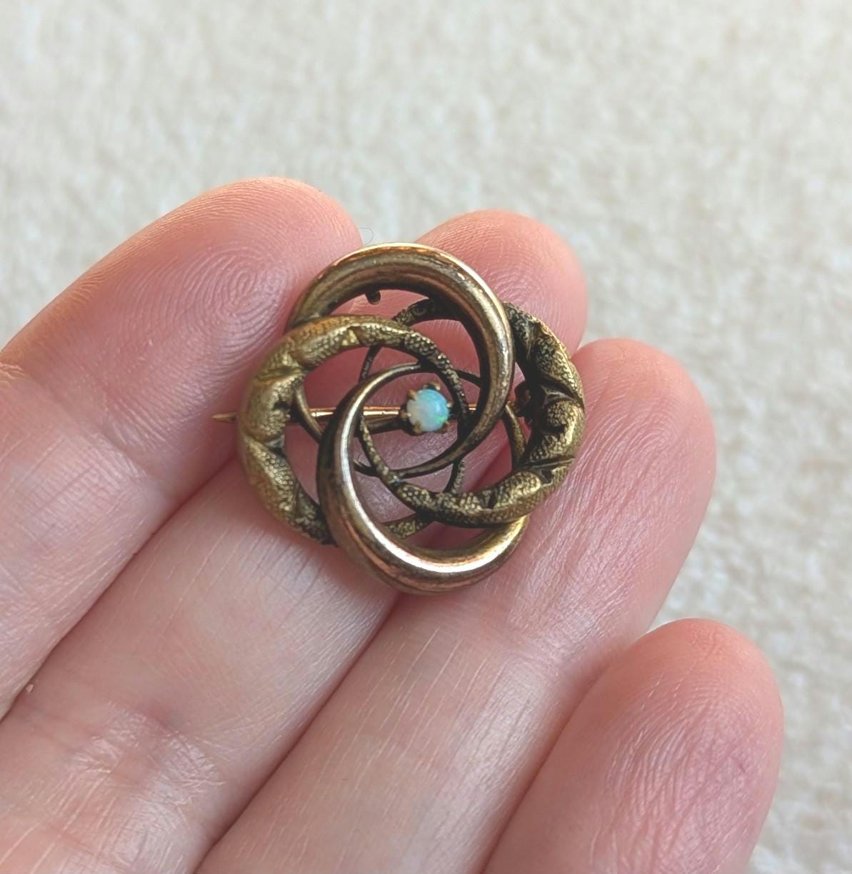 PSCO Gold Filled Opal Brooch | Edwardian Swirl Pin, Antique Floral Jewelry
