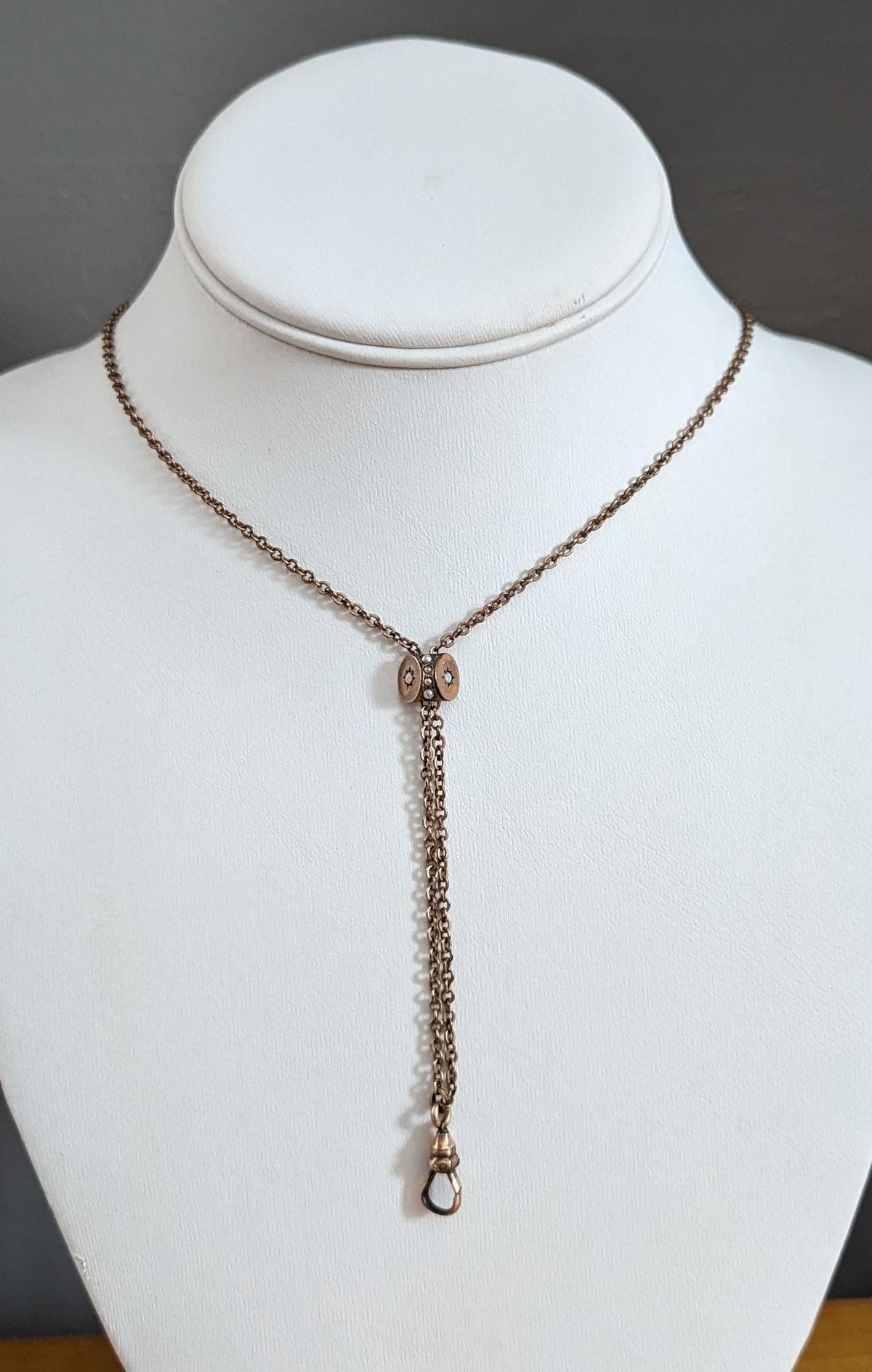 Antique Gold Filled Watch Fob Slider Necklace | Seed Pearl Opal Charm H&H Jewelry