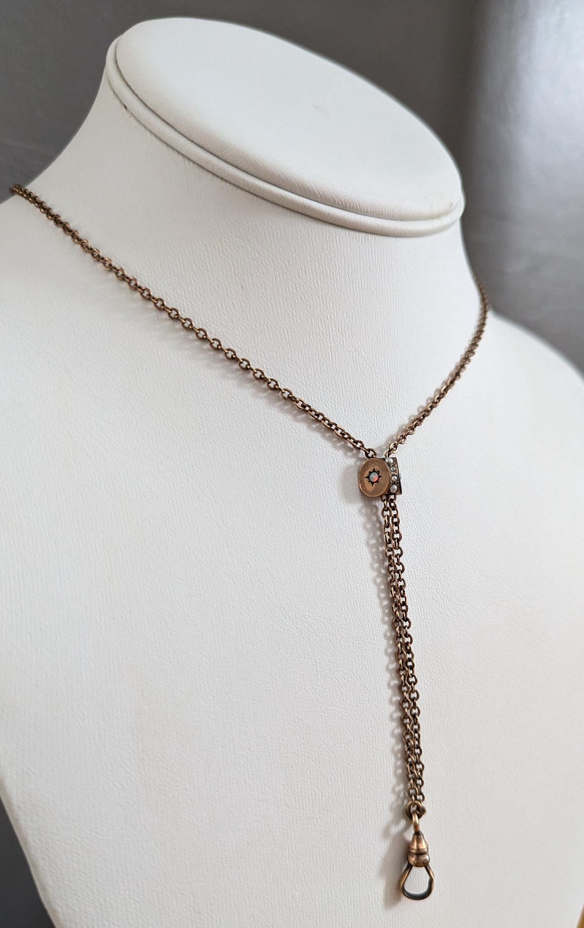 Antique Gold Filled Watch Fob Slider Necklace | Seed Pearl Opal Charm H&H Jewelry