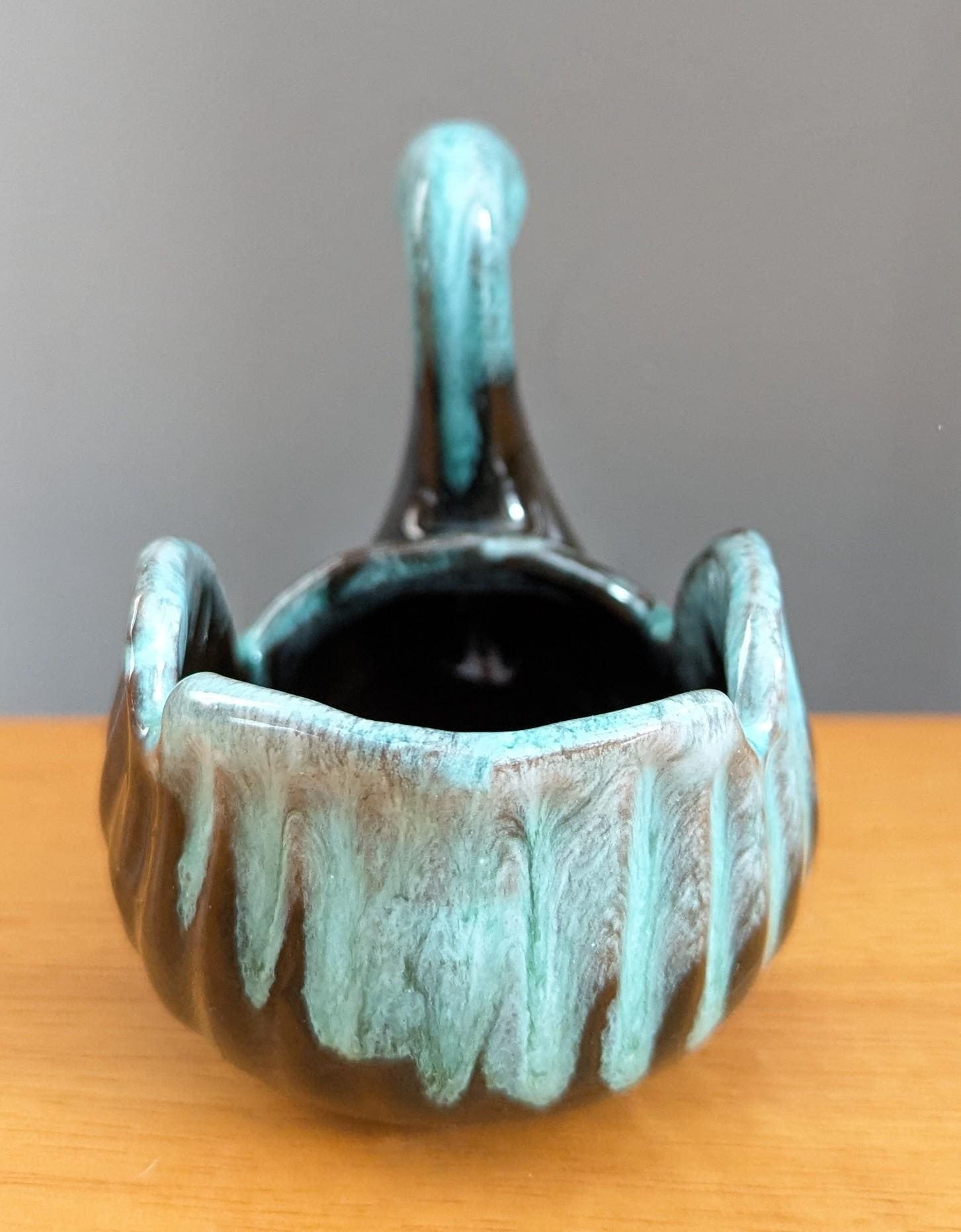Vintage Swan Planter | Turquoise Drip Glaze Mid-Century Ceramic Vase