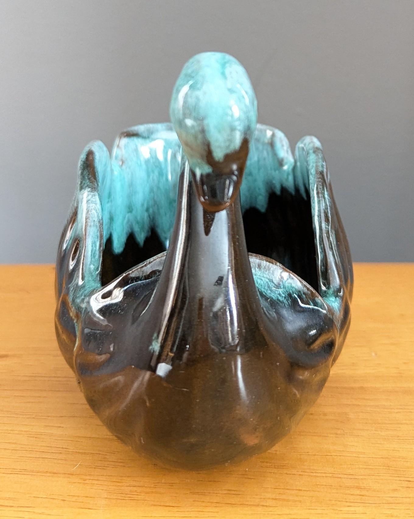 Vintage Swan Planter | Turquoise Drip Glaze Mid-Century Ceramic Vase