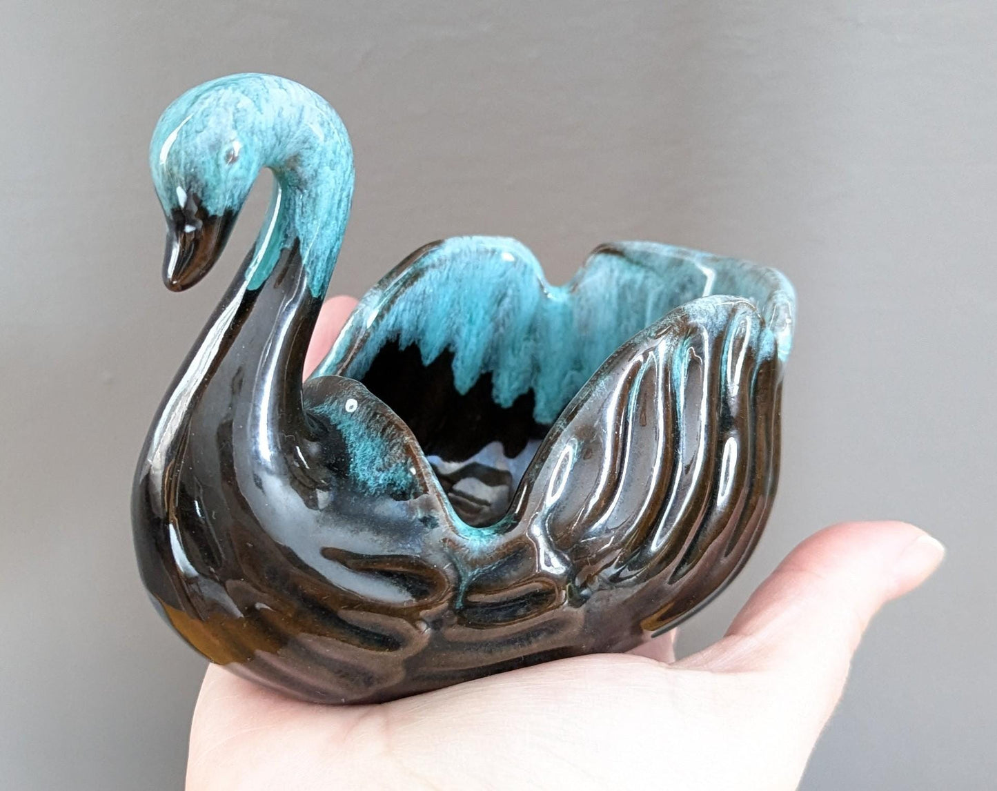 Vintage Swan Planter | Turquoise Drip Glaze Mid-Century Ceramic Vase