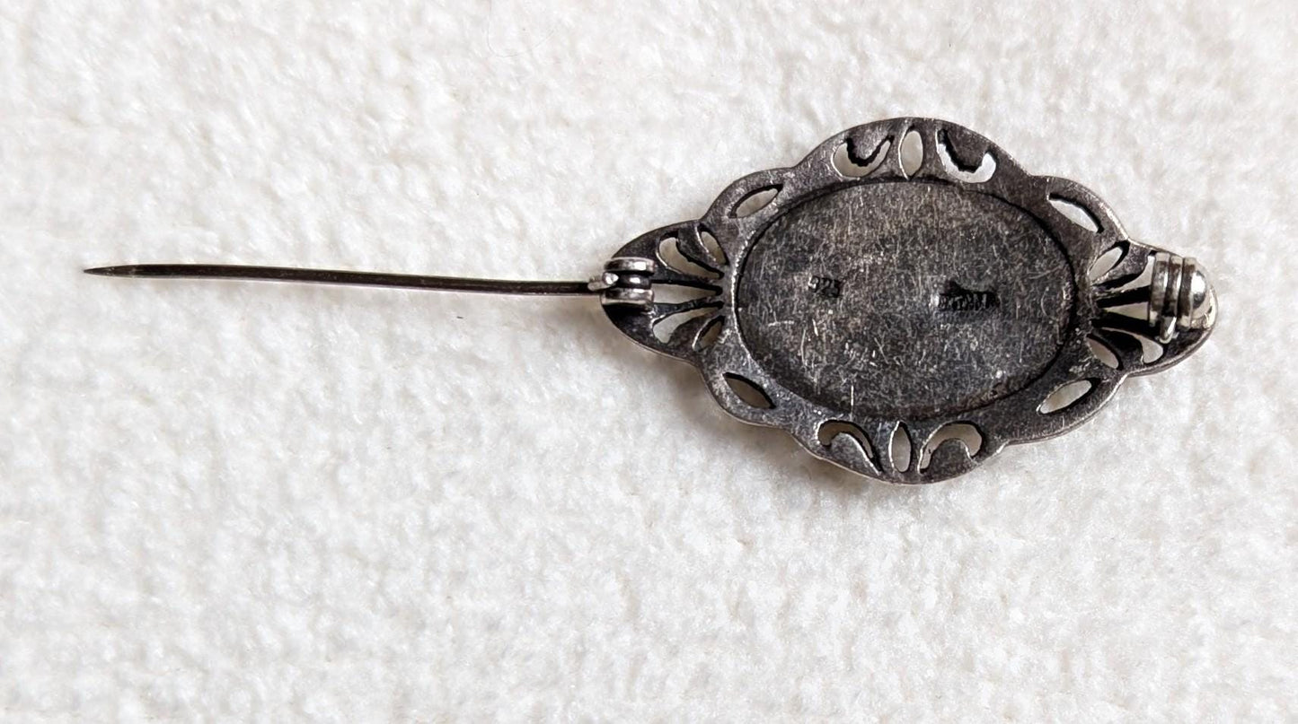 Sterling Silver Lapis Lazuli Marcasite Brooch | Art Deco Oval Pin | BOMA Jewelry