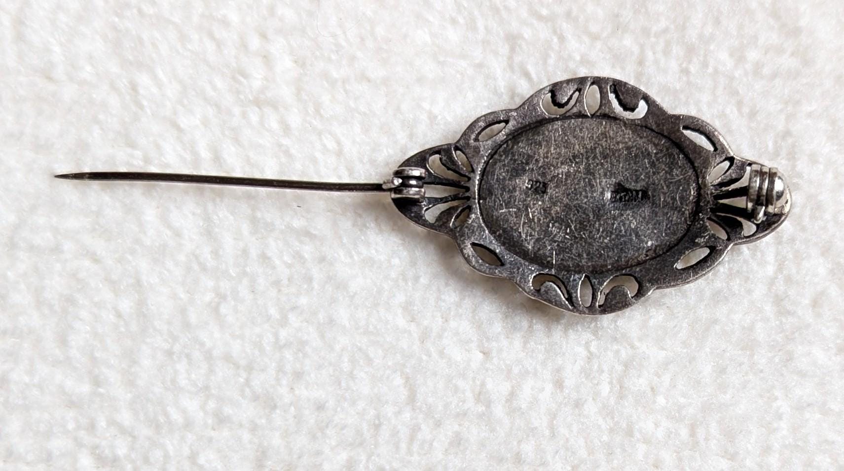 Sterling Silver Lapis Lazuli Marcasite Brooch | Art Deco Oval Pin | BOMA Jewelry