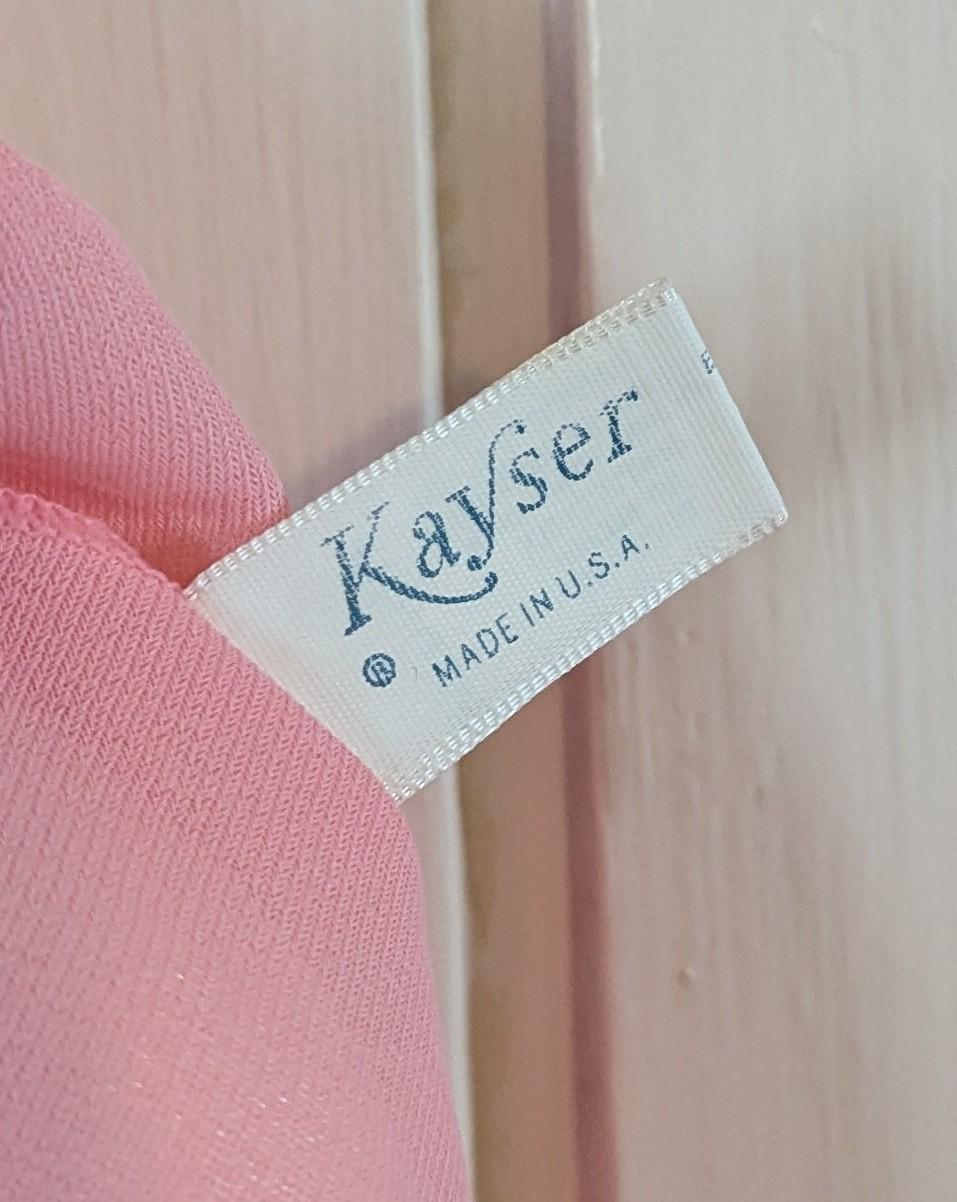 Vintage Kayser Pink Nylon Nightgown Lace Yoke Ribbon Trim Romantic Lingerie Gown Size M