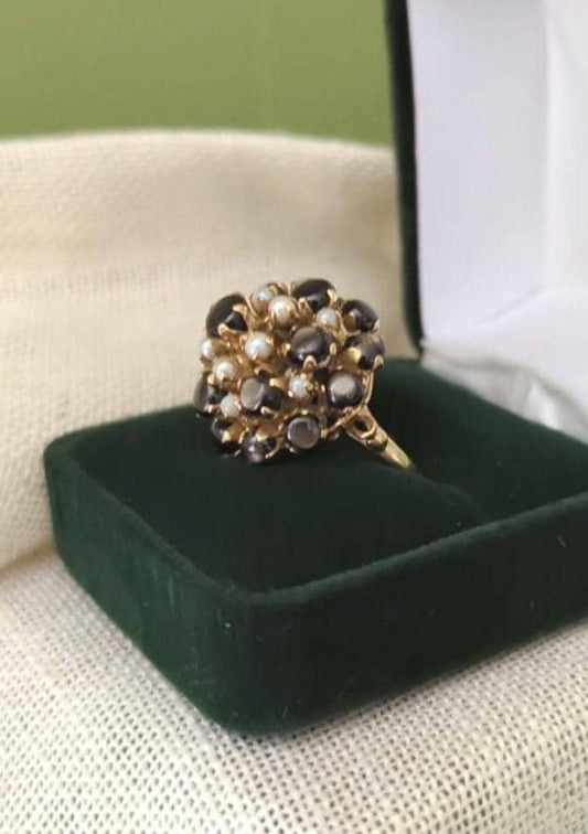 Vintage Star Sapphire Seed Pearl Cluster Ring – 14k Gold Statement Estate Jewelry