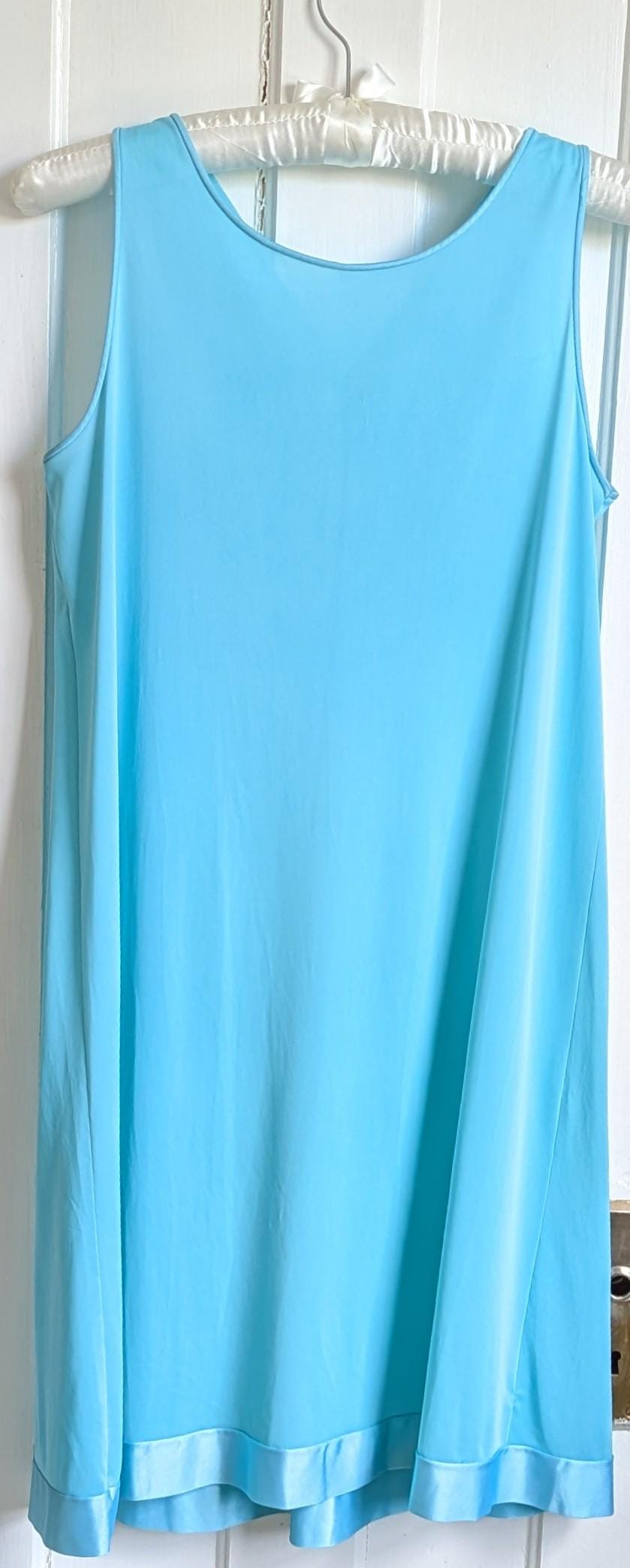 Vintage Aqua Nylon Nightgown: 1970s-1980s Flowy Slip Dress