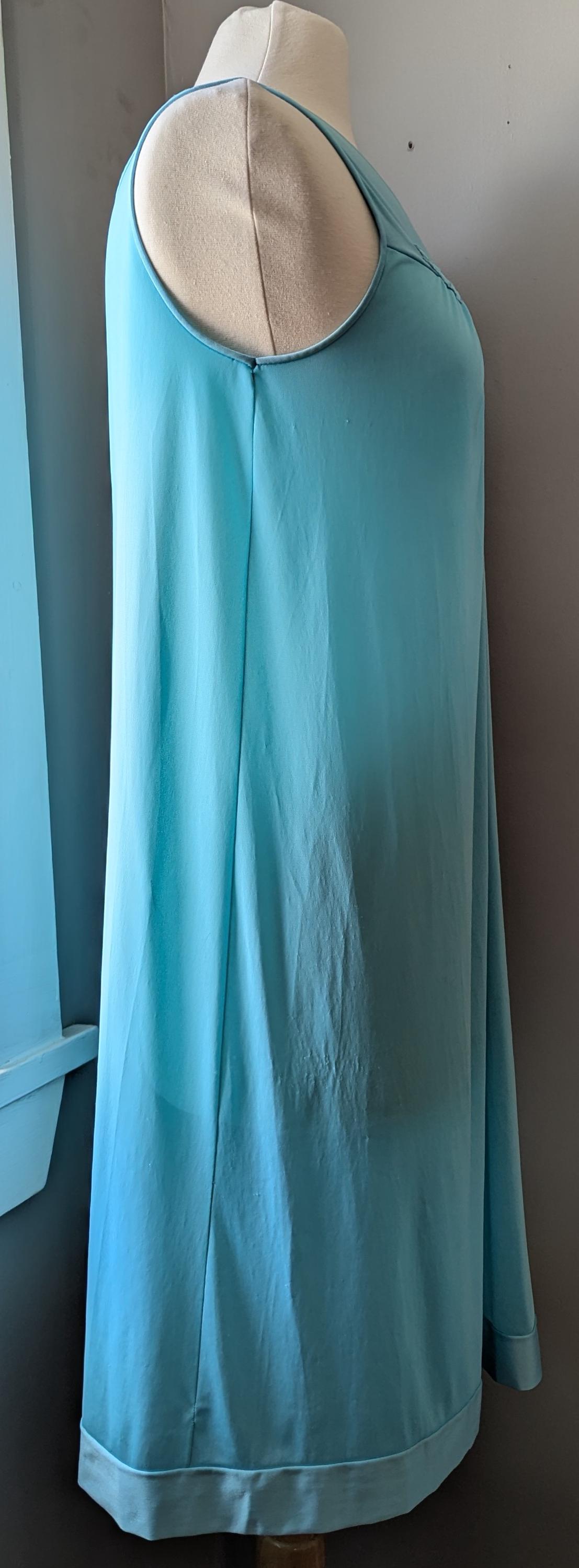 Vintage Aqua Nylon Nightgown: 1970s-1980s Flowy Slip Dress