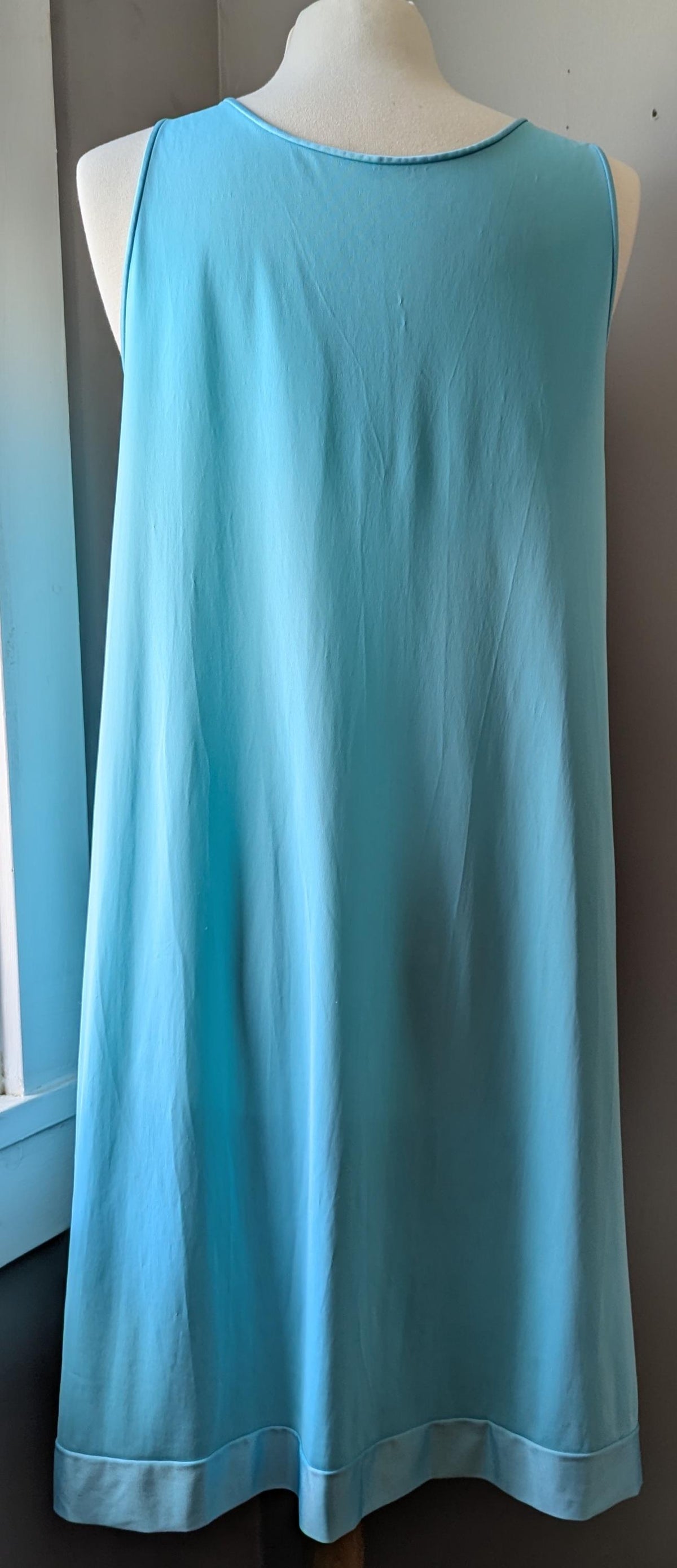 Vintage Aqua Nylon Nightgown: 1970s-1980s Flowy Slip Dress