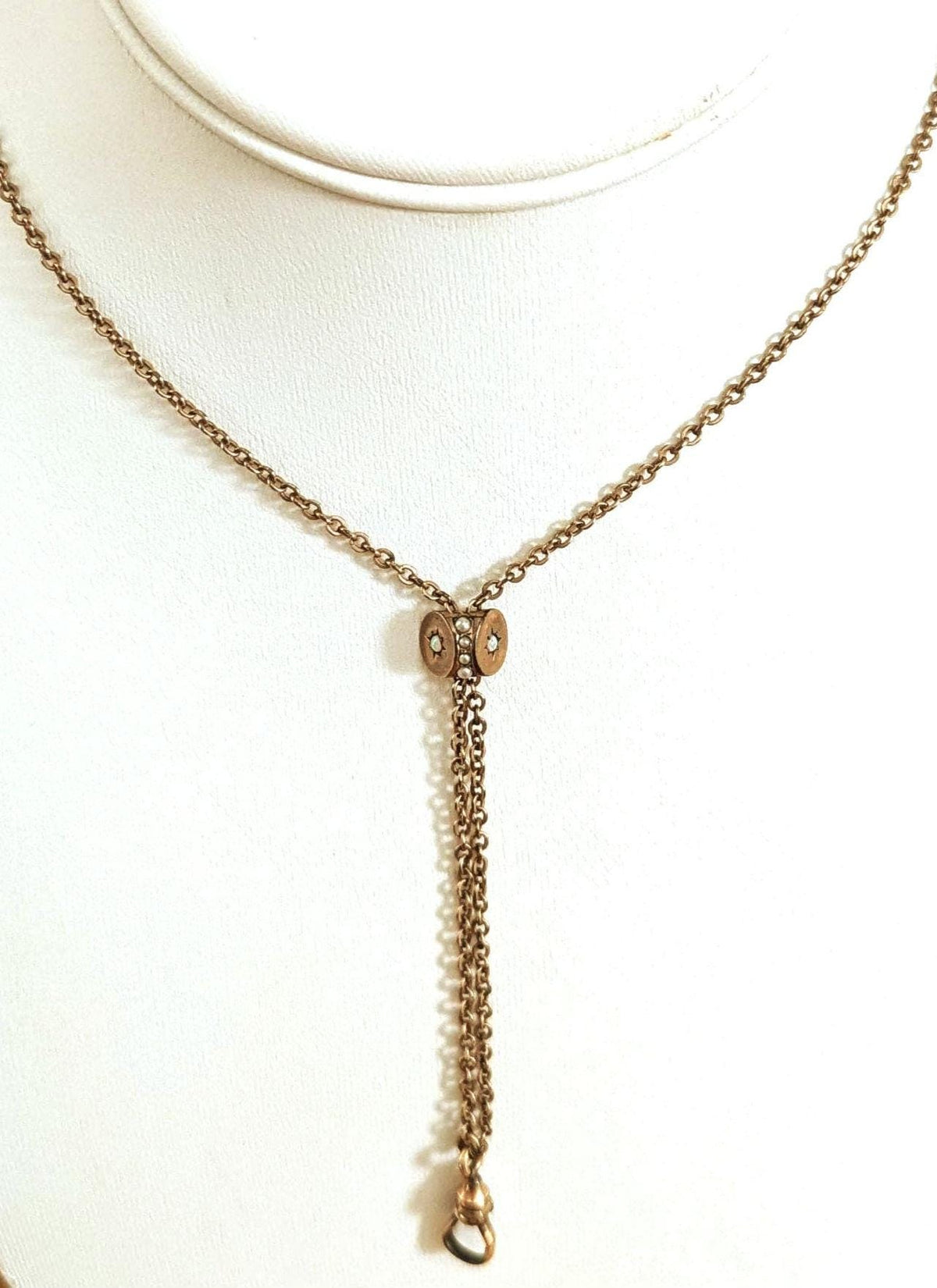 Antique Gold Filled Watch Fob Slider Necklace | Seed Pearl Opal Charm H&H Jewelry