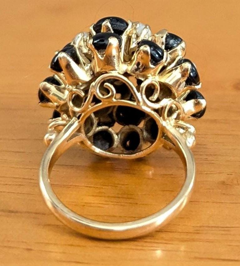 Vintage Star Sapphire Seed Pearl Cluster Ring – 14k Gold Statement Estate Jewelry