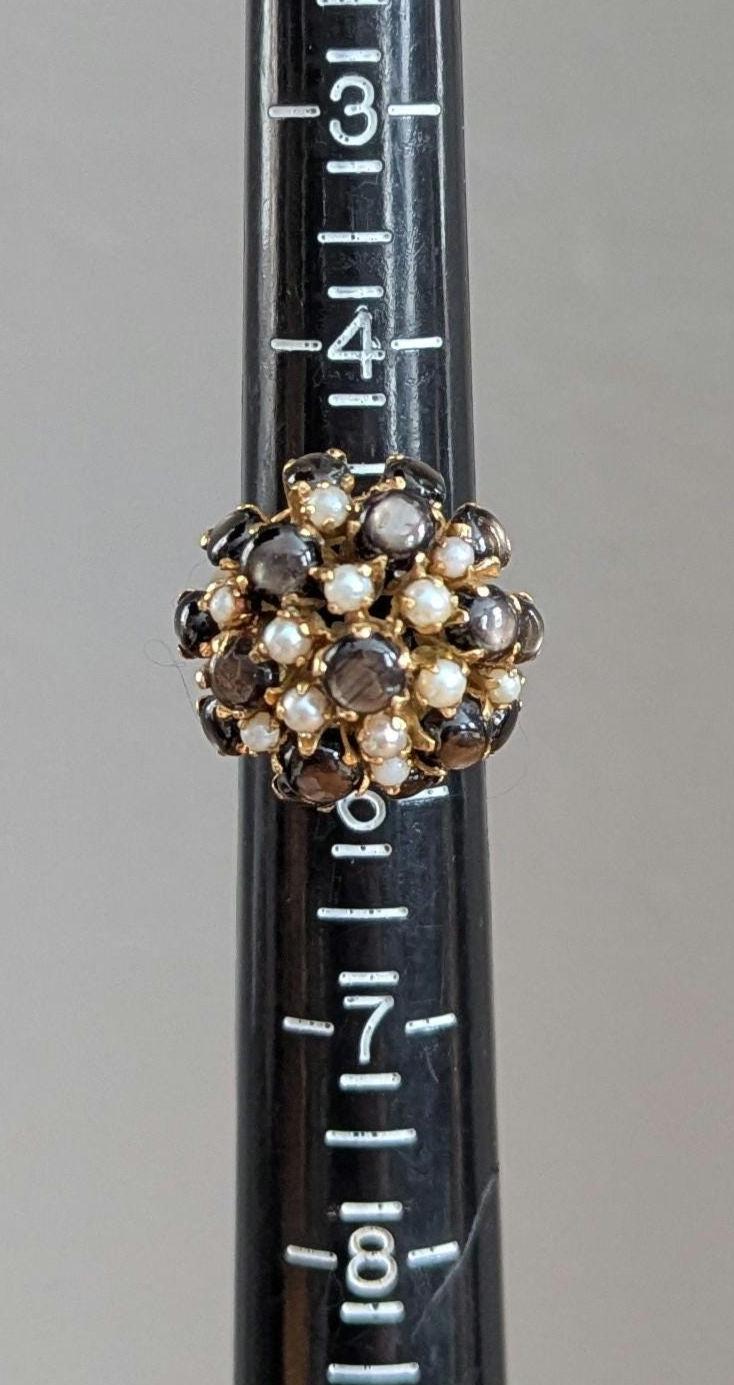 Vintage Star Sapphire Seed Pearl Cluster Ring – 14k Gold Statement Estate Jewelry