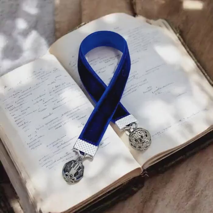 Velvet Bookmark: Crystal & Silver Filigree - Elegant Reader Gift