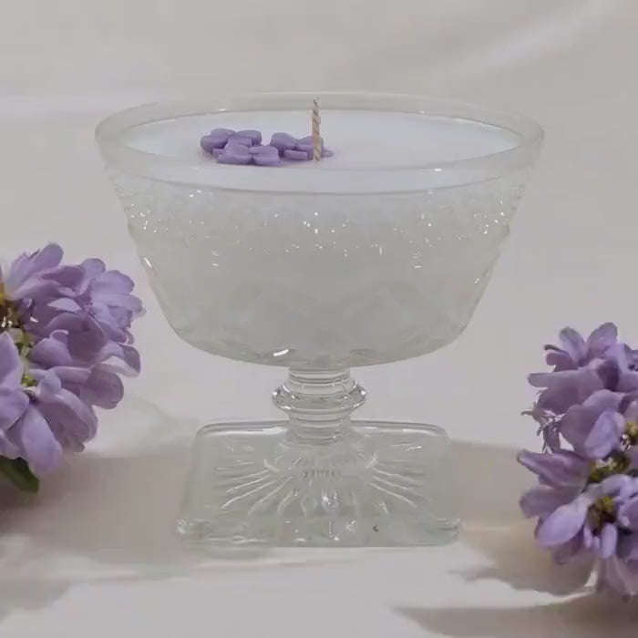 Lilac Soy Candle: Vintage Sherbet Cup, Hand-Poured Coco-Soy Wax