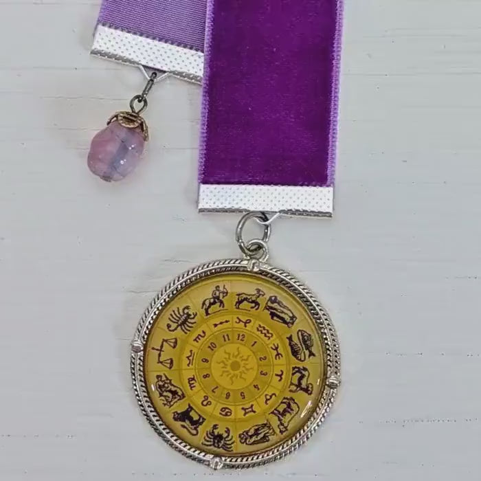 Zodiac Velvet Bookmark: Vintage Astrology Charm & Gemstone - Handmade