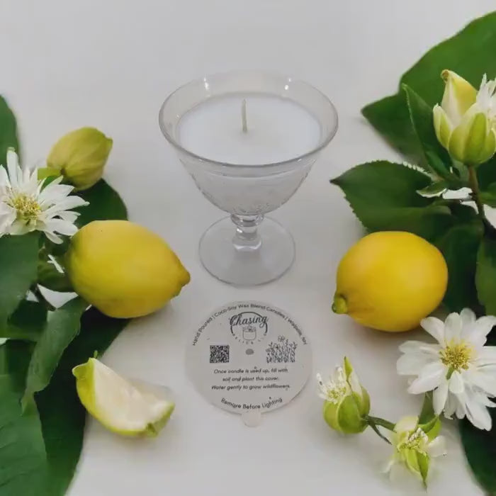 Lemon Blossom Scented Candles with Bookmark Bundle | Vintage Glass, Coco-Soy Wax & Velvet Ribbon